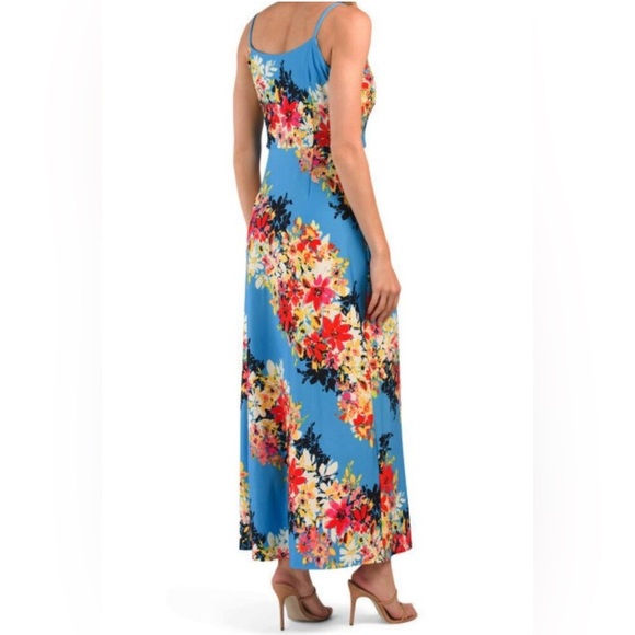 London Times Blue Floral Spaghetti Strap Maxi Dress Women’s Small Sundress - Picture 2 of 6
